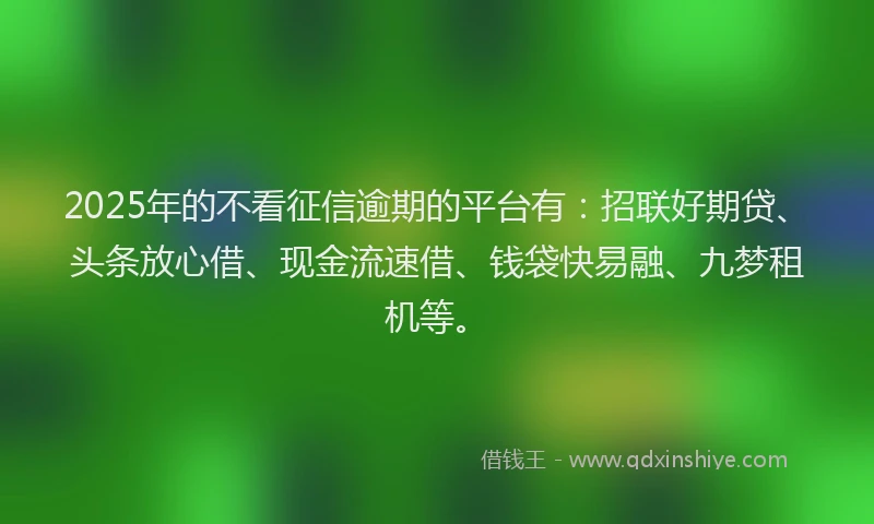 2025年的不看征信逾期的平台有：招联好期贷、头条放心借、现金流速借、钱袋快易融、九梦租机等。