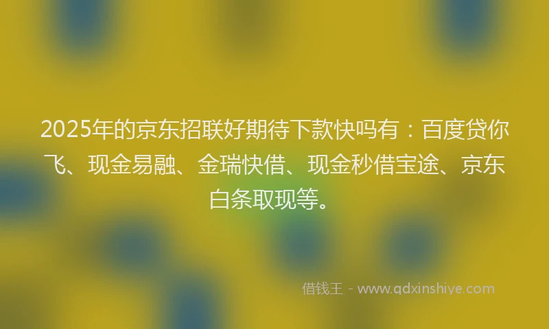 2025年的京东招联好期待下款快吗有：百度贷你飞、现金易融、金瑞快借、现金秒借宝途、京东白条取现等。