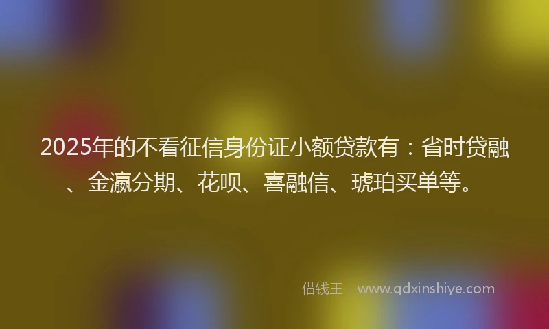 2025年的不看征信身份证小额贷款有：省时贷融、金瀛分期、花呗、喜融信、琥珀买单等。