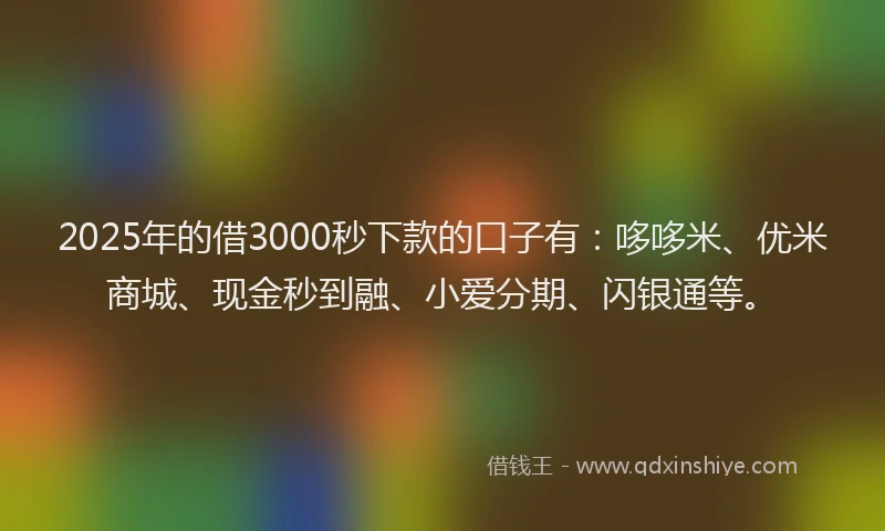 2025年的借3000秒下款的口子有：哆哆米、优米商城、现金秒到融、小爱分期、闪银通等。