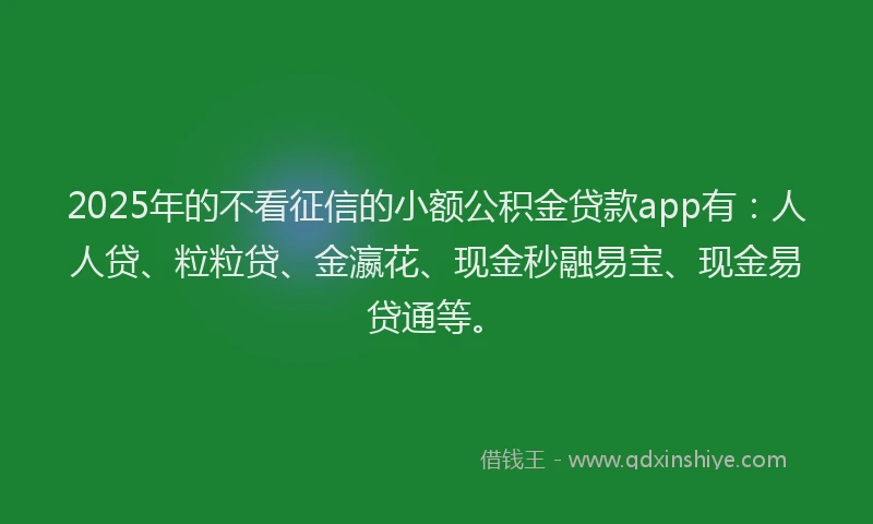 2025年的不看征信的小额公积金贷款app有：人人贷、粒粒贷、金瀛花、现金秒融易宝、现金易贷通等。