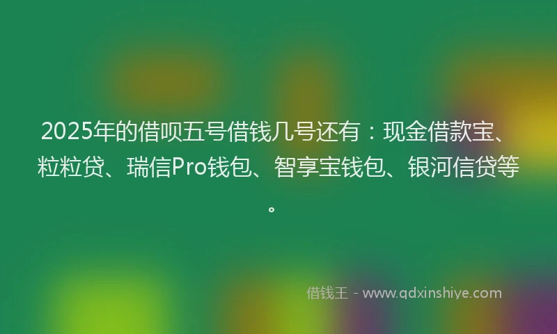 2025年的借呗五号借钱几号还有：现金借款宝、粒粒贷、瑞信Pro钱包、智享宝钱包、银河信贷等。