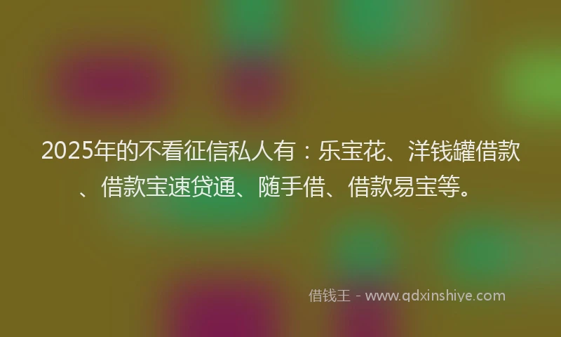 2025年的不看征信私人有：乐宝花、洋钱罐借款、借款宝速贷通、随手借、借款易宝等。