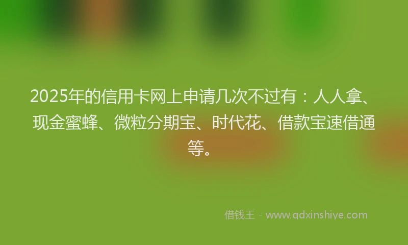 2025年的信用卡网上申请几次不过有：人人拿、现金蜜蜂、微粒分期宝、时代花、借款宝速借通等。
