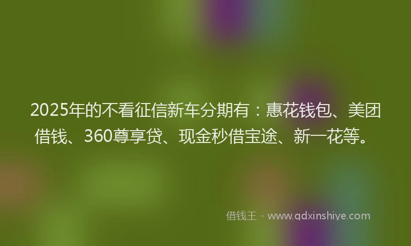 2025年的不看征信新车分期有：惠花钱包、美团借钱、360尊享贷、现金秒借宝途、新一花等。