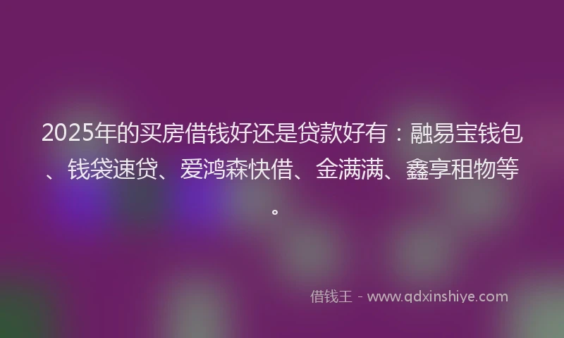 2025年的买房借钱好还是贷款好有：融易宝钱包、钱袋速贷、爱鸿森快借、金满满、鑫享租物等。