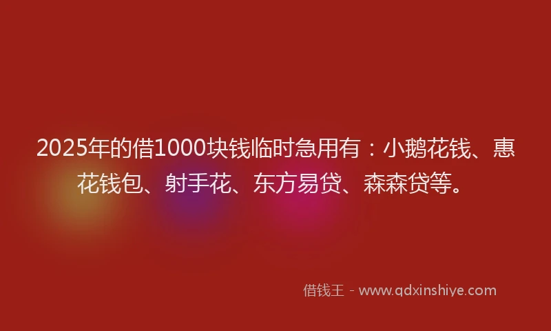 2025年的借1000块钱临时急用有：小鹅花钱、惠花钱包、射手花、东方易贷、森森贷等。