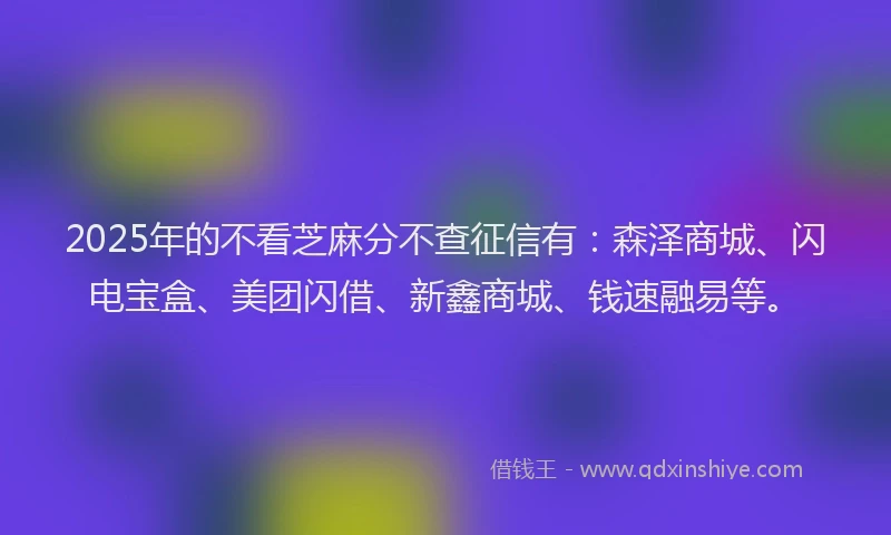 2025年的不看芝麻分不查征信有：森泽商城、闪电宝盒、美团闪借、新鑫商城、钱速融易等。