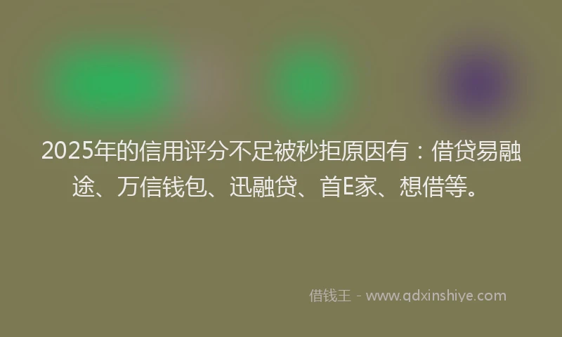 2025年的信用评分不足被秒拒原因有：借贷易融途、万信钱包、迅融贷、首E家、想借等。