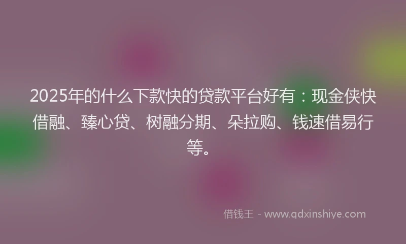 2025年的什么下款快的贷款平台好有：现金侠快借融、臻心贷、树融分期、朵拉购、钱速借易行等。