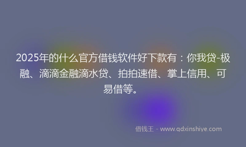 2025年的什么官方借钱软件好下款有：你我贷-极融、滴滴金融滴水贷、拍拍速借、掌上信用、可易借等。
