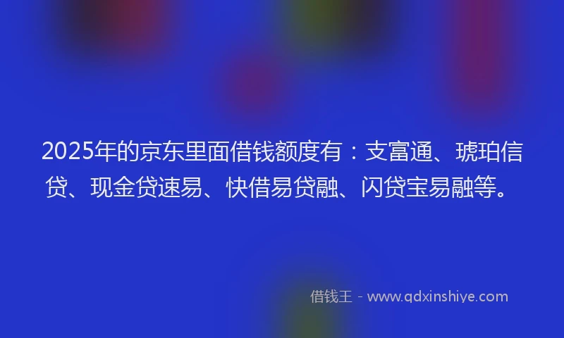 2025年的京东里面借钱额度有：支富通、琥珀信贷、现金贷速易、快借易贷融、闪贷宝易融等。