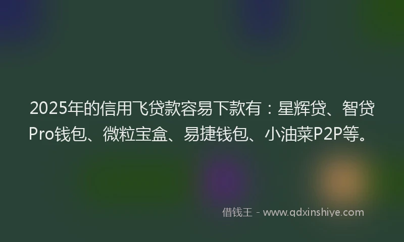2025年的信用飞贷款容易下款有：星辉贷、智贷Pro钱包、微粒宝盒、易捷钱包、小油菜P2P等。