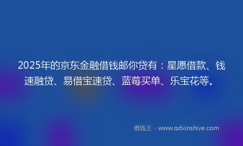 2025年的京东金融借钱邮你贷有：星愿借款、钱速融贷、易借宝速贷、蓝莓买单、乐宝花等。