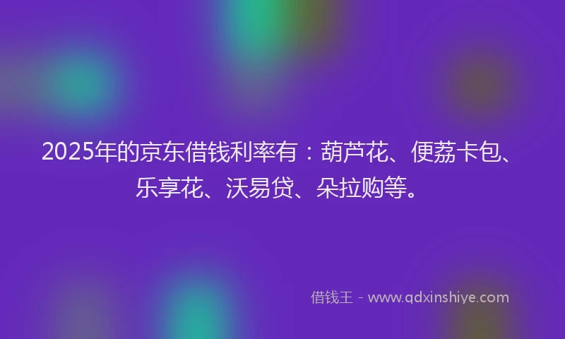2025年的京东借钱利率有：葫芦花、便荔卡包、乐享花、沃易贷、朵拉购等。