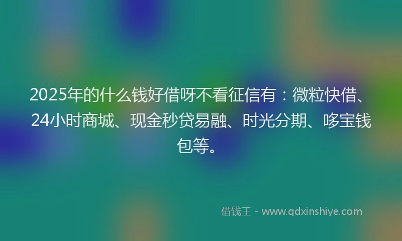 2025年的什么钱好借呀不看征信有：微粒快借、24小时商城、现金秒贷易融、时光分期、哆宝钱包等。