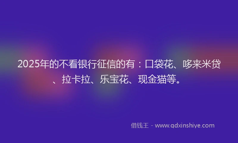 2025年的不看银行征信的有：口袋花、哆来米贷、拉卡拉、乐宝花、现金猫等。