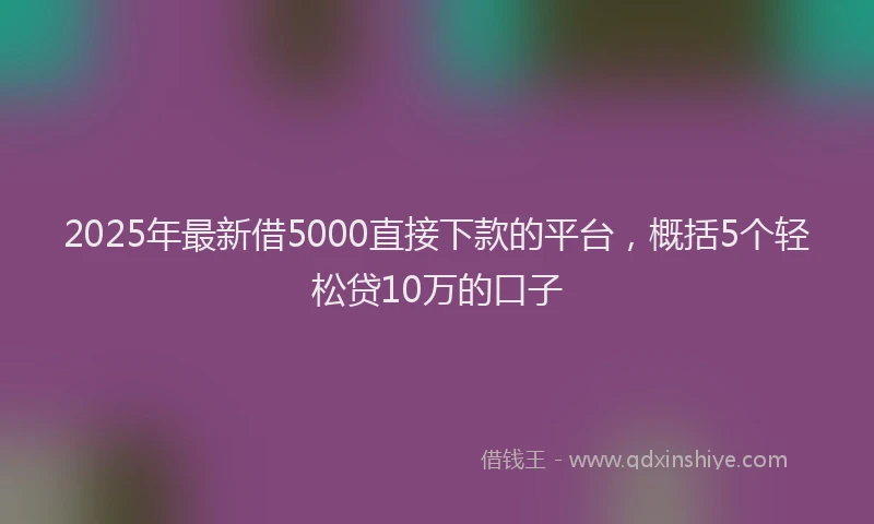 2025年最新借5000直接下款的平台，概括5个轻松贷10万的口子