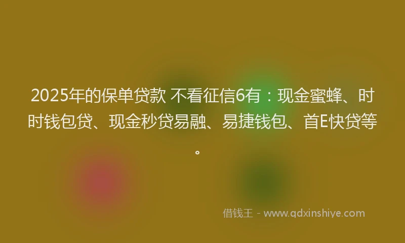 2025年的保单贷款 不看征信6有：现金蜜蜂、时时钱包贷、现金秒贷易融、易捷钱包、首E快贷等。