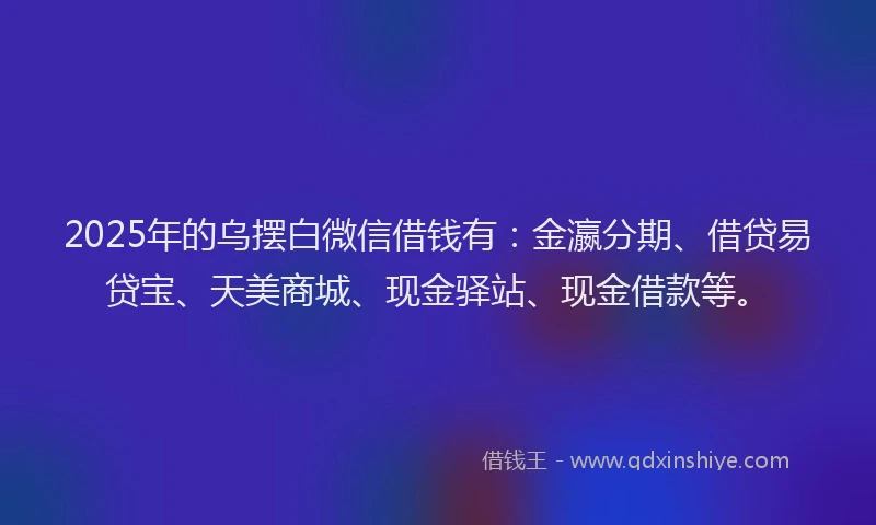 2025年的乌摆白微信借钱有：金瀛分期、借贷易贷宝、天美商城、现金驿站、现金借款等。
