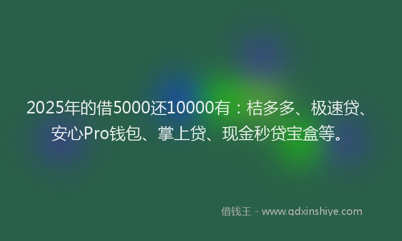 2025年的借5000还10000有：桔多多、极速贷、安心Pro钱包、掌上贷、现金秒贷宝盒等。