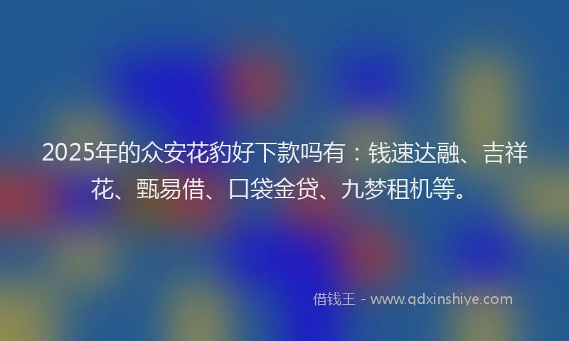 2025年的众安花豹好下款吗有：钱速达融、吉祥花、甄易借、口袋金贷、九梦租机等。