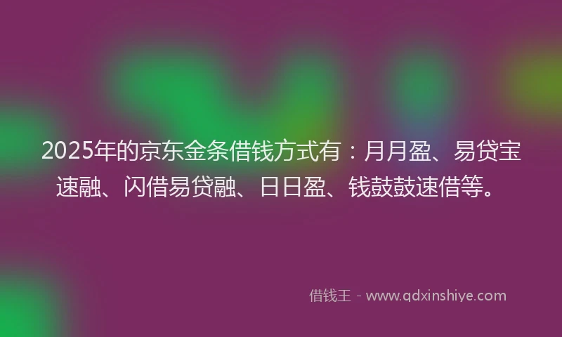 2025年的京东金条借钱方式有：月月盈、易贷宝速融、闪借易贷融、日日盈、钱鼓鼓速借等。