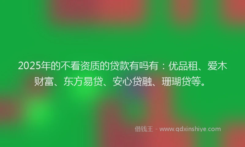 2025年的不看资质的贷款有吗有：优品租、爱木财富、东方易贷、安心贷融、珊瑚贷等。