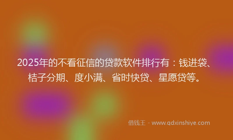 2025年的不看征信的贷款软件排行有：钱进袋、桔子分期、度小满、省时快贷、星愿贷等。