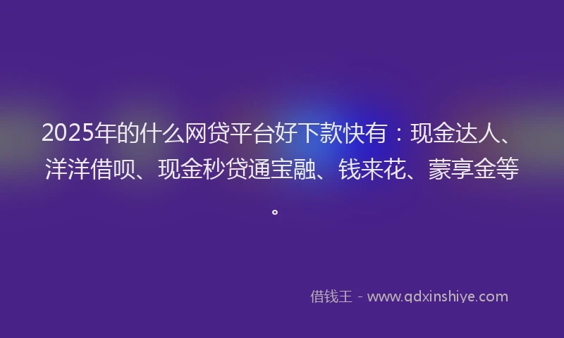 2025年的什么网贷平台好下款快有：现金达人、洋洋借呗、现金秒贷通宝融、钱来花、蒙享金等。