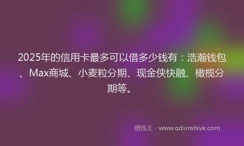 2025年的信用卡最多可以借多少钱有：浩瀚钱包、Max商城、小麦粒分期、现金侠快融、橄榄分期等。