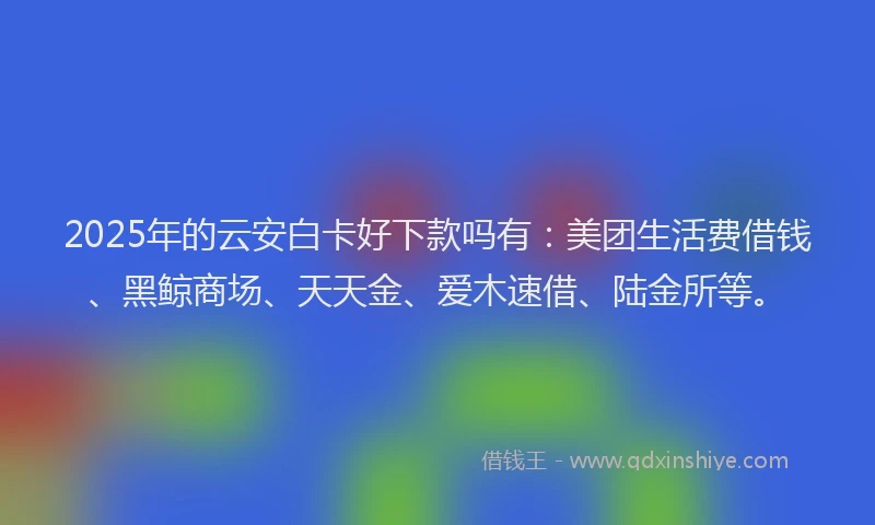 2025年的云安白卡好下款吗有：美团生活费借钱、黑鲸商场、天天金、爱木速借、陆金所等。
