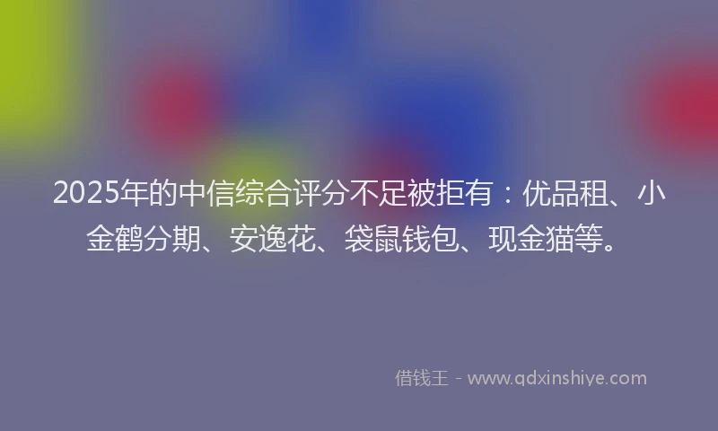 2025年的中信综合评分不足被拒有：优品租、小金鹤分期、安逸花、袋鼠钱包、现金猫等。