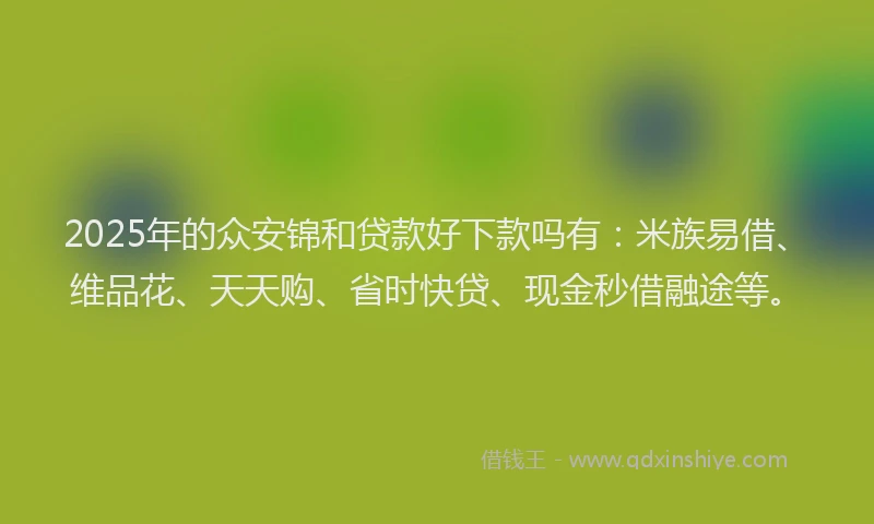 2025年的众安锦和贷款好下款吗有：米族易借、维品花、天天购、省时快贷、现金秒借融途等。