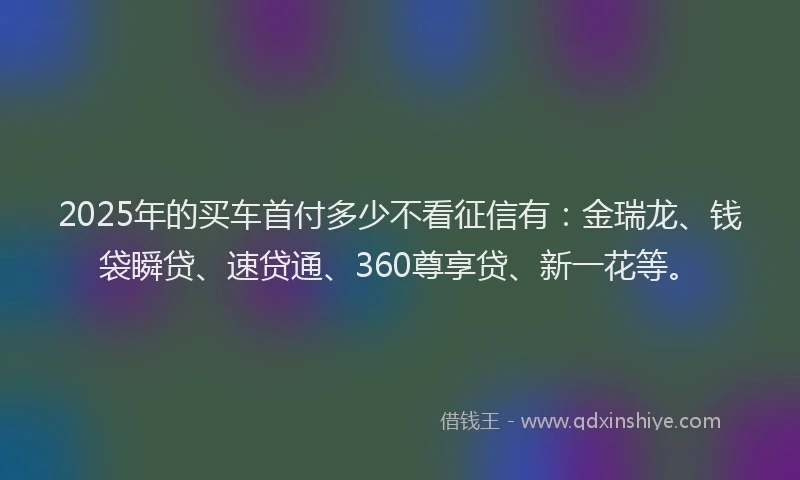 2025年的买车首付多少不看征信有：金瑞龙、钱袋瞬贷、速贷通、360尊享贷、新一花等。
