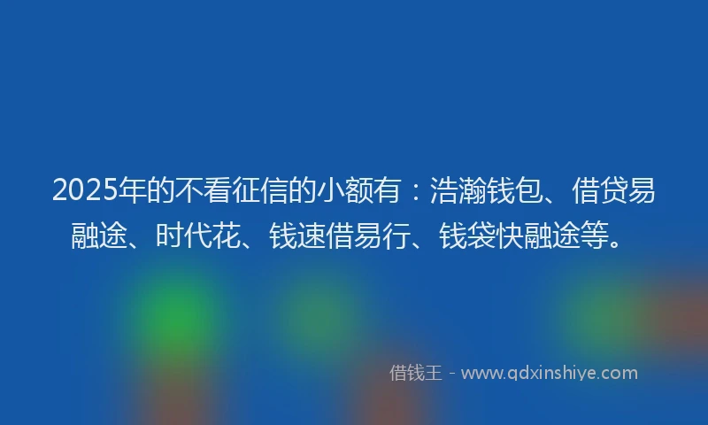 2025年的不看征信的小额有：浩瀚钱包、借贷易融途、时代花、钱速借易行、钱袋快融途等。
