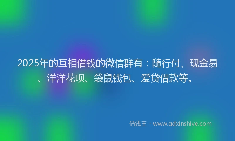 2025年的互相借钱的微信群有：随行付、现金易、洋洋花呗、袋鼠钱包、爱贷借款等。