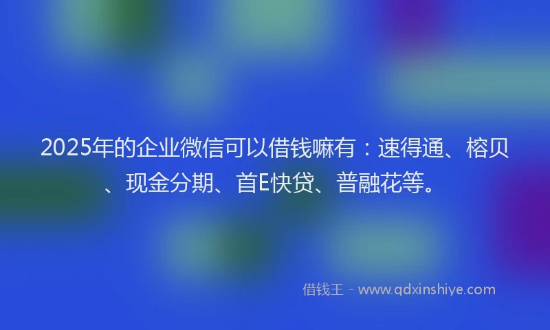 2025年的企业微信可以借钱嘛有：速得通、榕贝、现金分期、首E快贷、普融花等。
