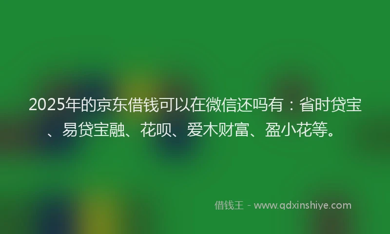 2025年的京东借钱可以在微信还吗有：省时贷宝、易贷宝融、花呗、爱木财富、盈小花等。