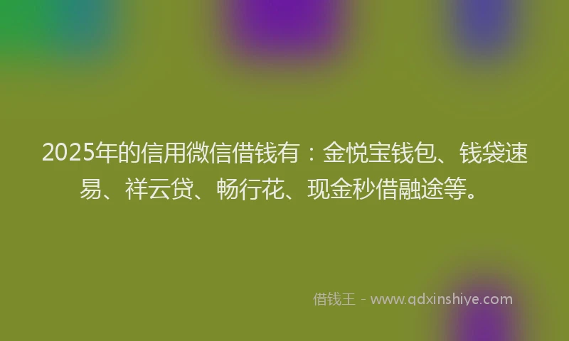 2025年的信用微信借钱有：金悦宝钱包、钱袋速易、祥云贷、畅行花、现金秒借融途等。