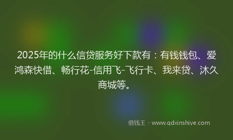 2025年的什么信贷服务好下款有：有钱钱包、爱鸿森快借、畅行花-信用飞-飞行卡、我来贷、沐久商城等。