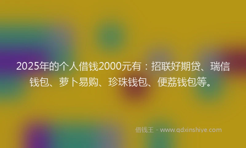 2025年的个人借钱2000元有：招联好期贷、瑞信钱包、萝卜易购、珍珠钱包、便荔钱包等。