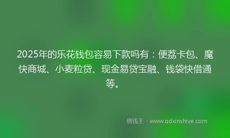 2025年的乐花钱包容易下款吗有：便荔卡包、魔快商城、小麦粒贷、现金易贷宝融、钱袋快借通等。