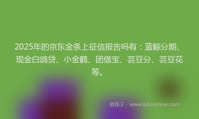 2025年的京东金条上征信报告吗有：蓝鲸分期、现金白鸽贷、小金鹤、团借宝、芸豆分、芸豆花等。