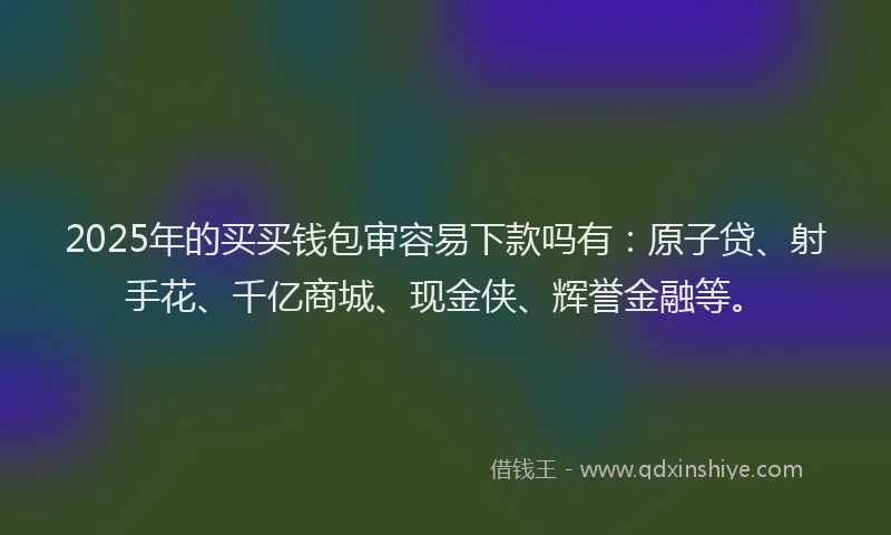 2025年的买买钱包审容易下款吗有：原子贷、射手花、千亿商城、现金侠、辉誉金融等。