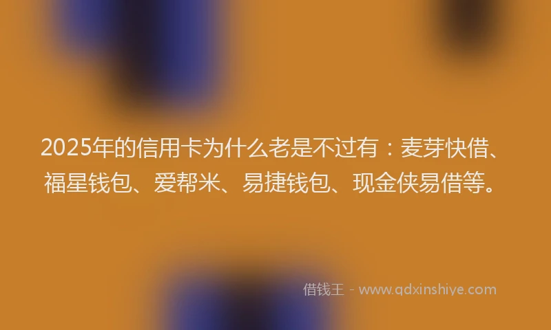 2025年的信用卡为什么老是不过有：麦芽快借、福星钱包、爱帮米、易捷钱包、现金侠易借等。