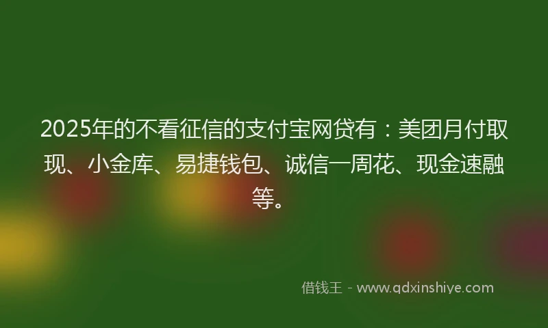 2025年的不看征信的支付宝网贷有：美团月付取现、小金库、易捷钱包、诚信一周花、现金速融等。