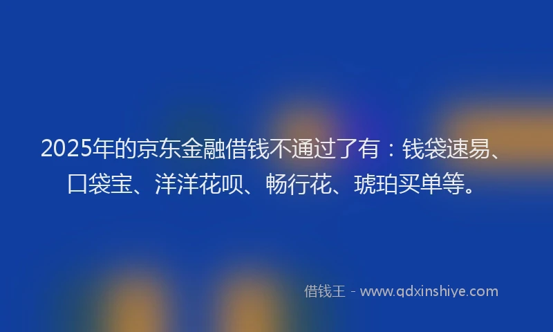 2025年的京东金融借钱不通过了有：钱袋速易、口袋宝、洋洋花呗、畅行花、琥珀买单等。