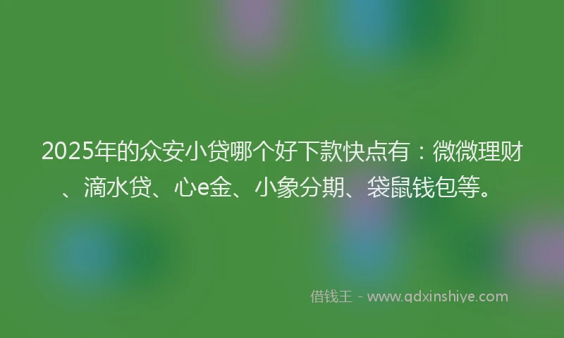2025年的众安小贷哪个好下款快点有：微微理财、滴水贷、心e金、小象分期、袋鼠钱包等。