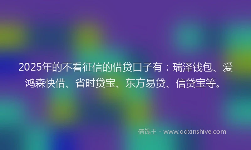 2025年的不看征信的借贷口子有：瑞泽钱包、爱鸿森快借、省时贷宝、东方易贷、信贷宝等。